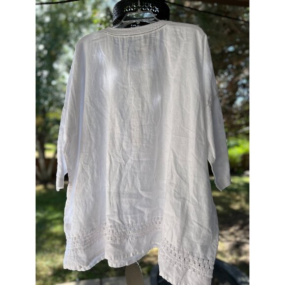 NEW Lafayette 148 White Boho Chic Tunic Top M 100% Linen Front Button Pockets - Picture 3 of 12
